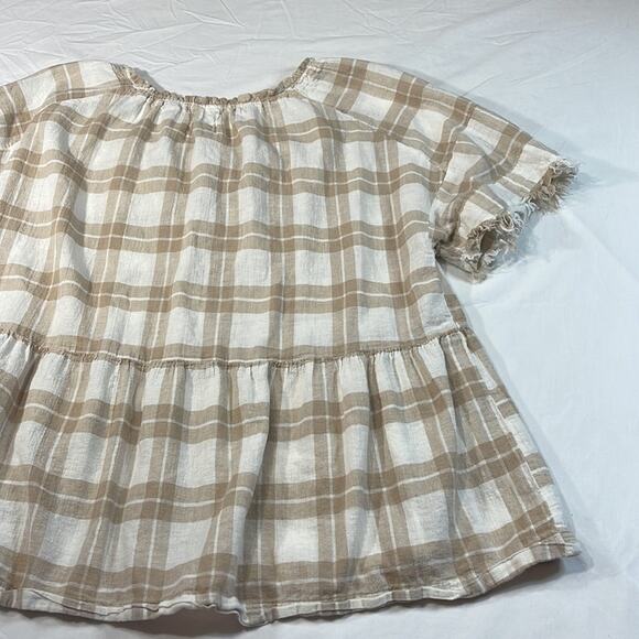 Pilcro By Anthropologie Bette Plaid Babydoll Blouse Cotton Linen Size small - Picture 9 of 16